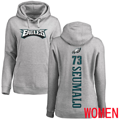 Women Philadelphia Eagles 73 Isaac Seumalo Ash Backer NFL Pullover Hoodie Sweatshirts